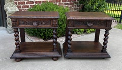 Antique French Pair End Tables Side Tables Nightstands Barley Twist Oak Drawers