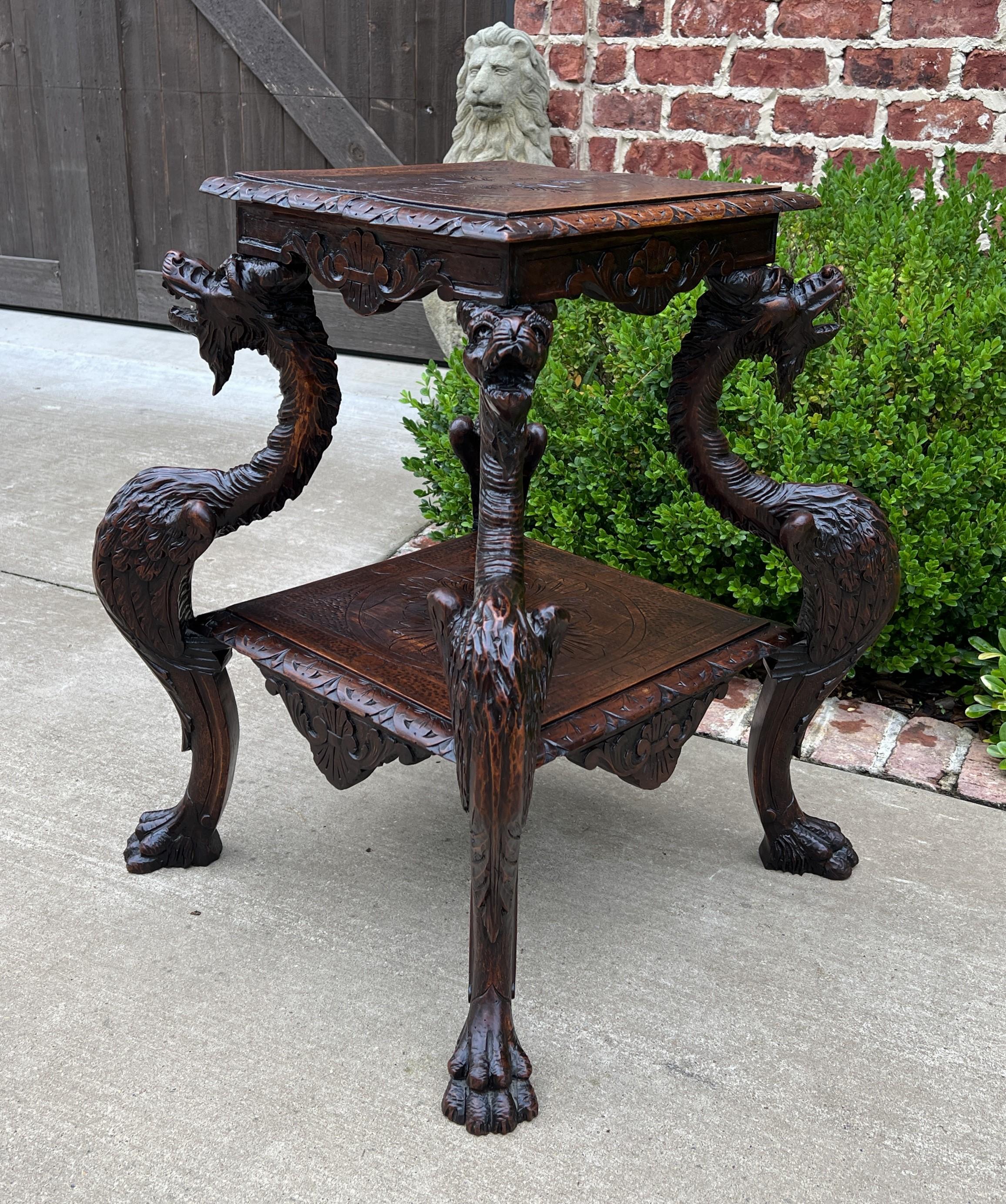 Antique French Pair End Tables Side Tables Nightstands Dragons Oak Gothic 19th C For Sale 5