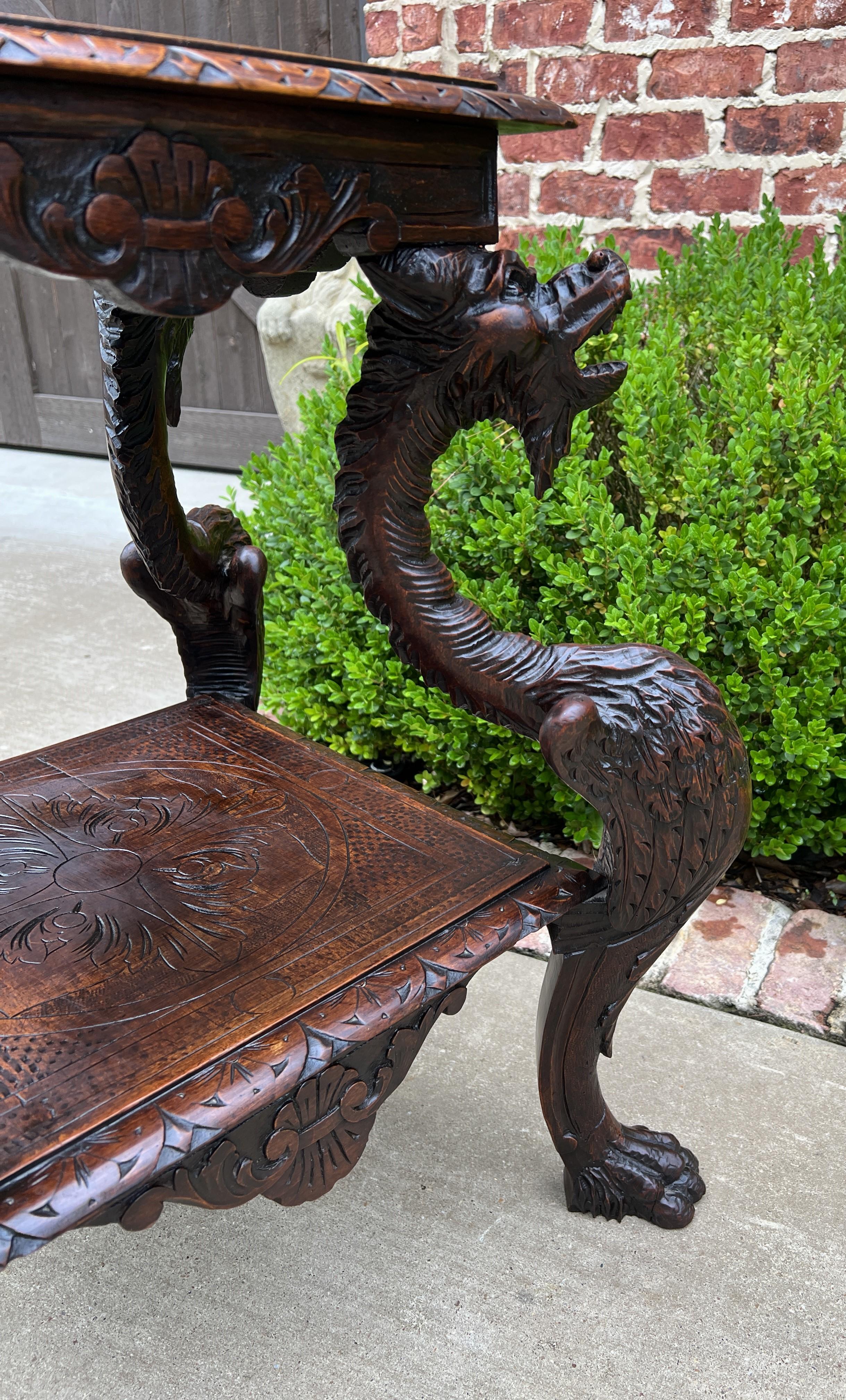 Antique French Pair End Tables Side Tables Nightstands Dragons Oak Gothic 19th C 5