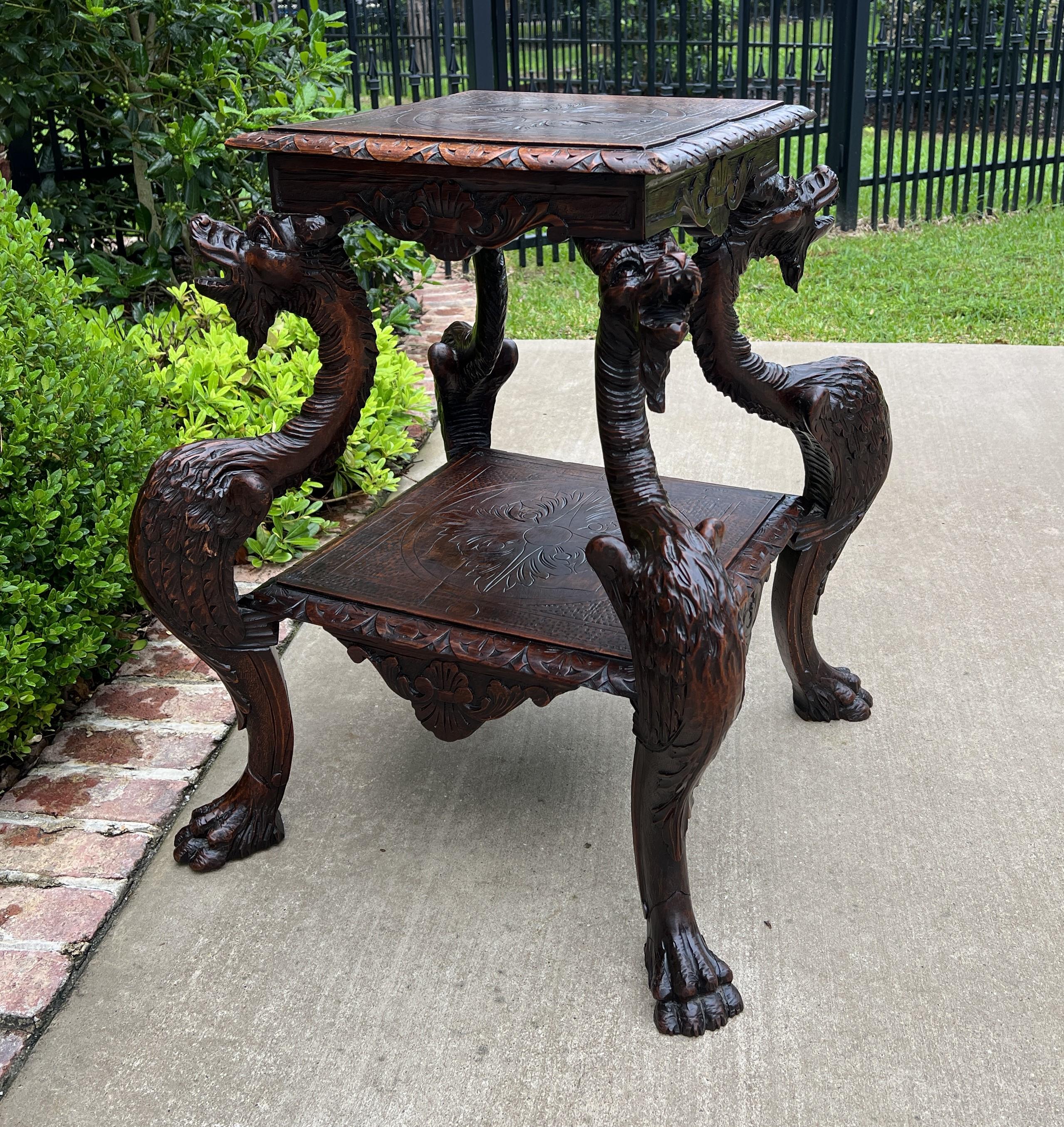Antique French Pair End Tables Side Tables Nightstands Dragons Oak Gothic 19th C 7