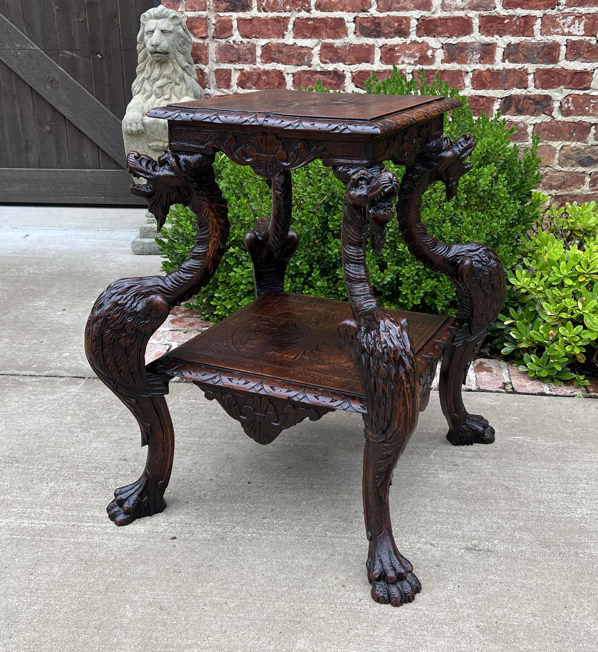 Antique French Pair End Tables Side Tables Nightstands Dragons Oak Gothic 19th C For Sale 9