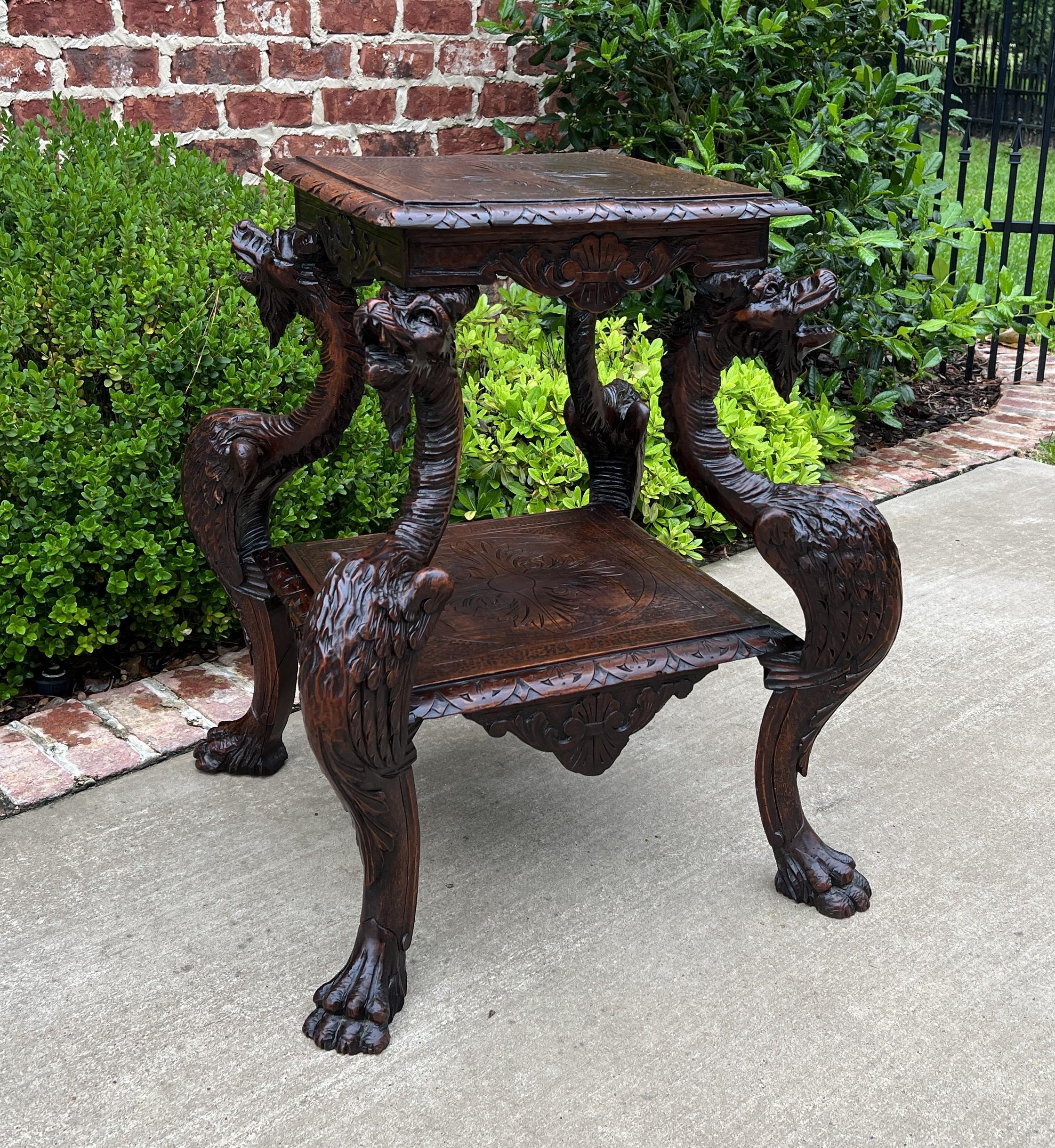 Antique French Pair End Tables Side Tables Nightstands Dragons Oak Gothic 19th C For Sale 10