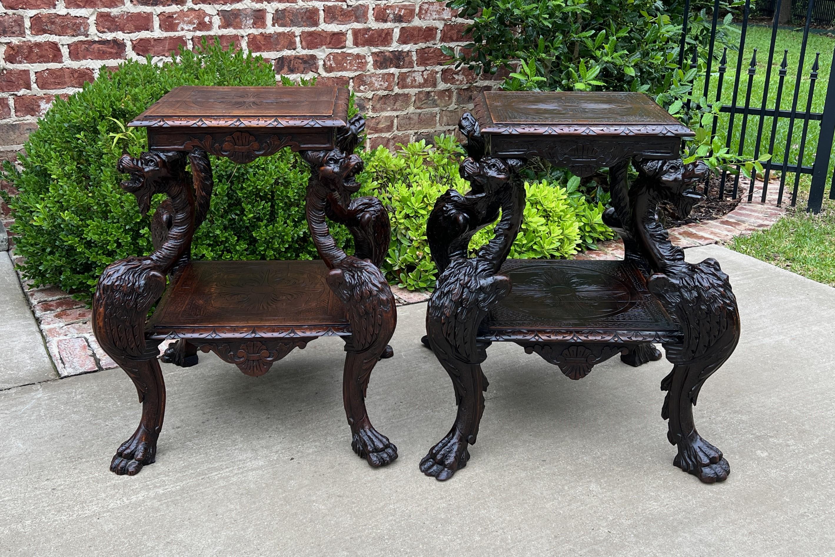 Antique French Pair End Tables Side Tables Nightstands Dragons Oak Gothic 19th C 10