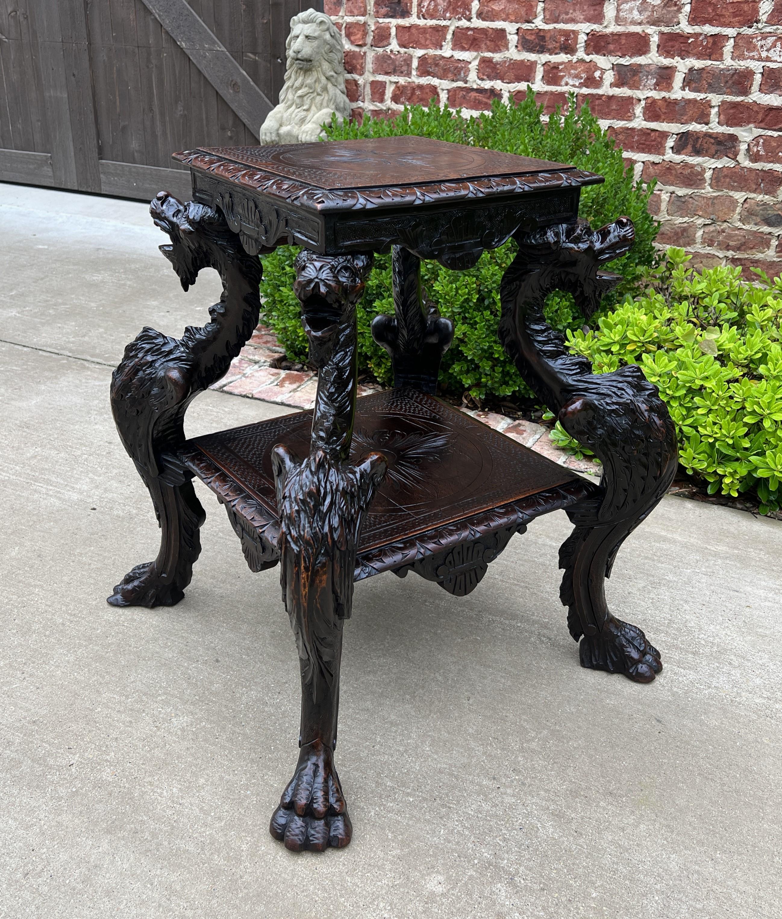 Antique French Pair End Tables Side Tables Nightstands Dragons Oak Gothic 19th C 1