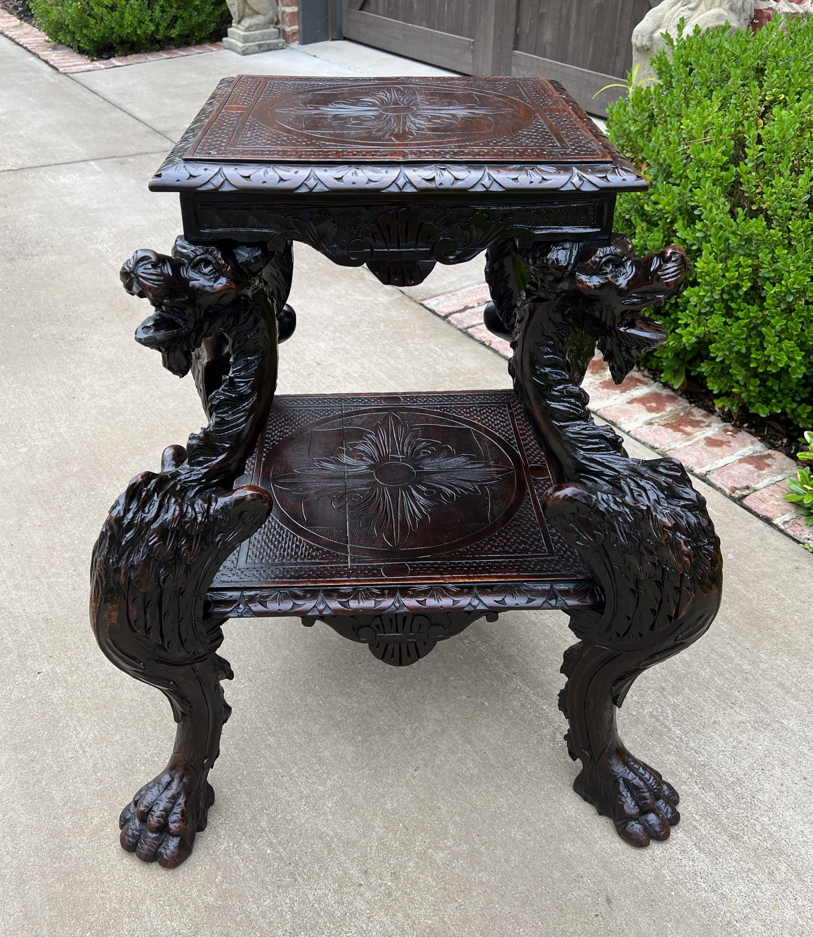 Antique French Pair End Tables Side Tables Nightstands Dragons Oak Gothic 19th C For Sale 3