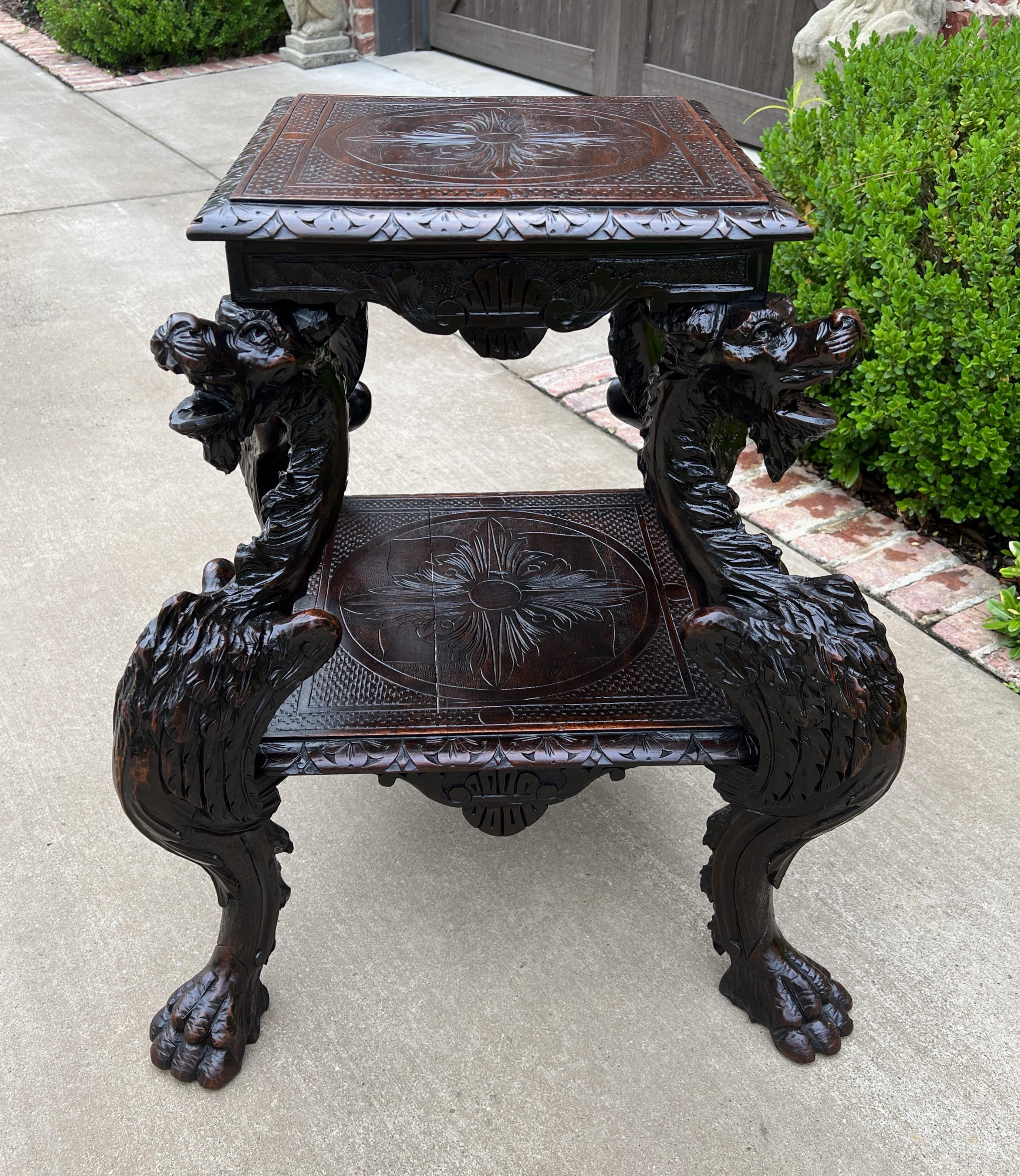 Antique French Pair End Tables Side Tables Nightstands Dragons Oak Gothic 19th C 2