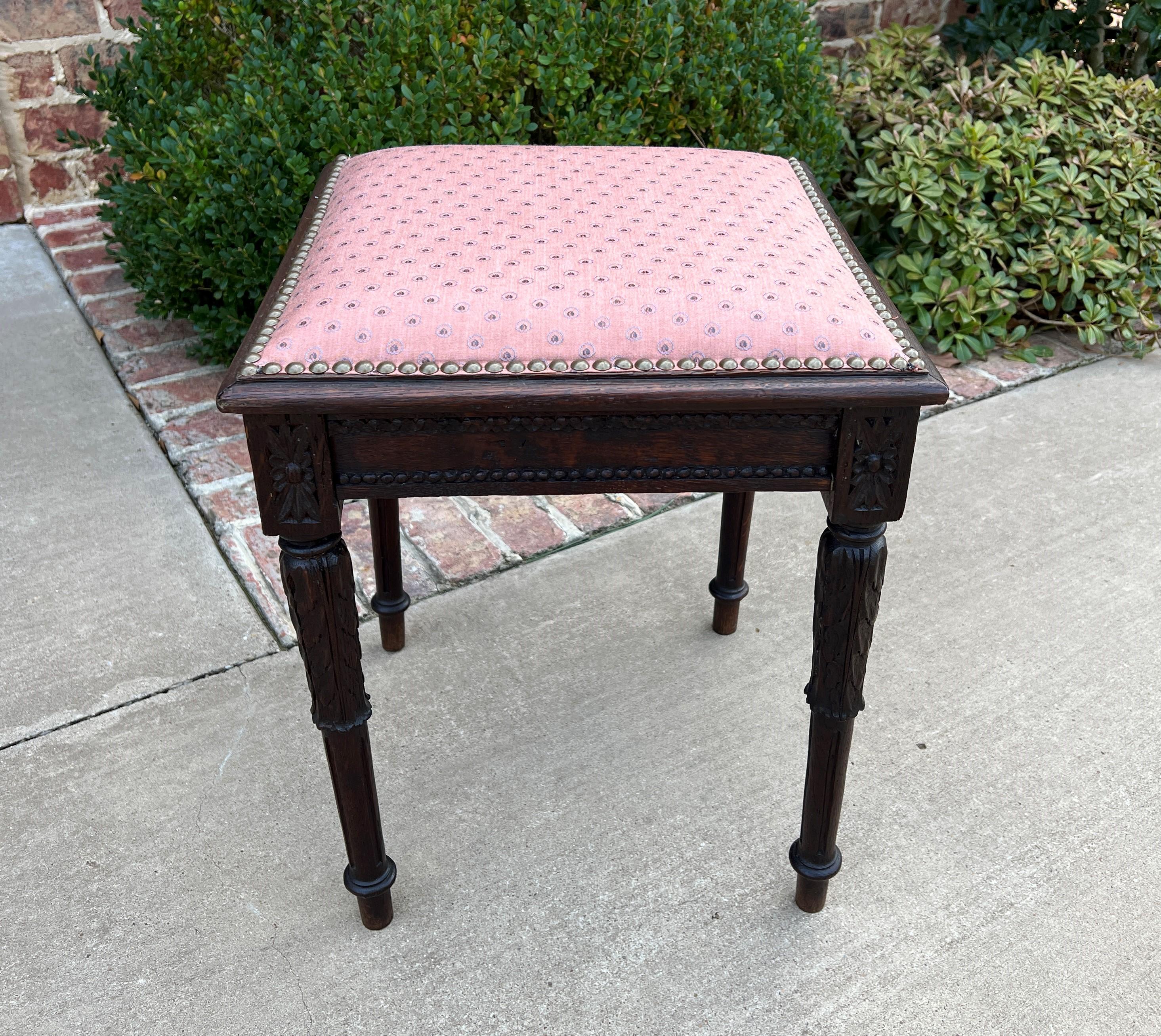 Antique French PAIR Foot Stools Small Benches Upholstered Top Stools Oak 5