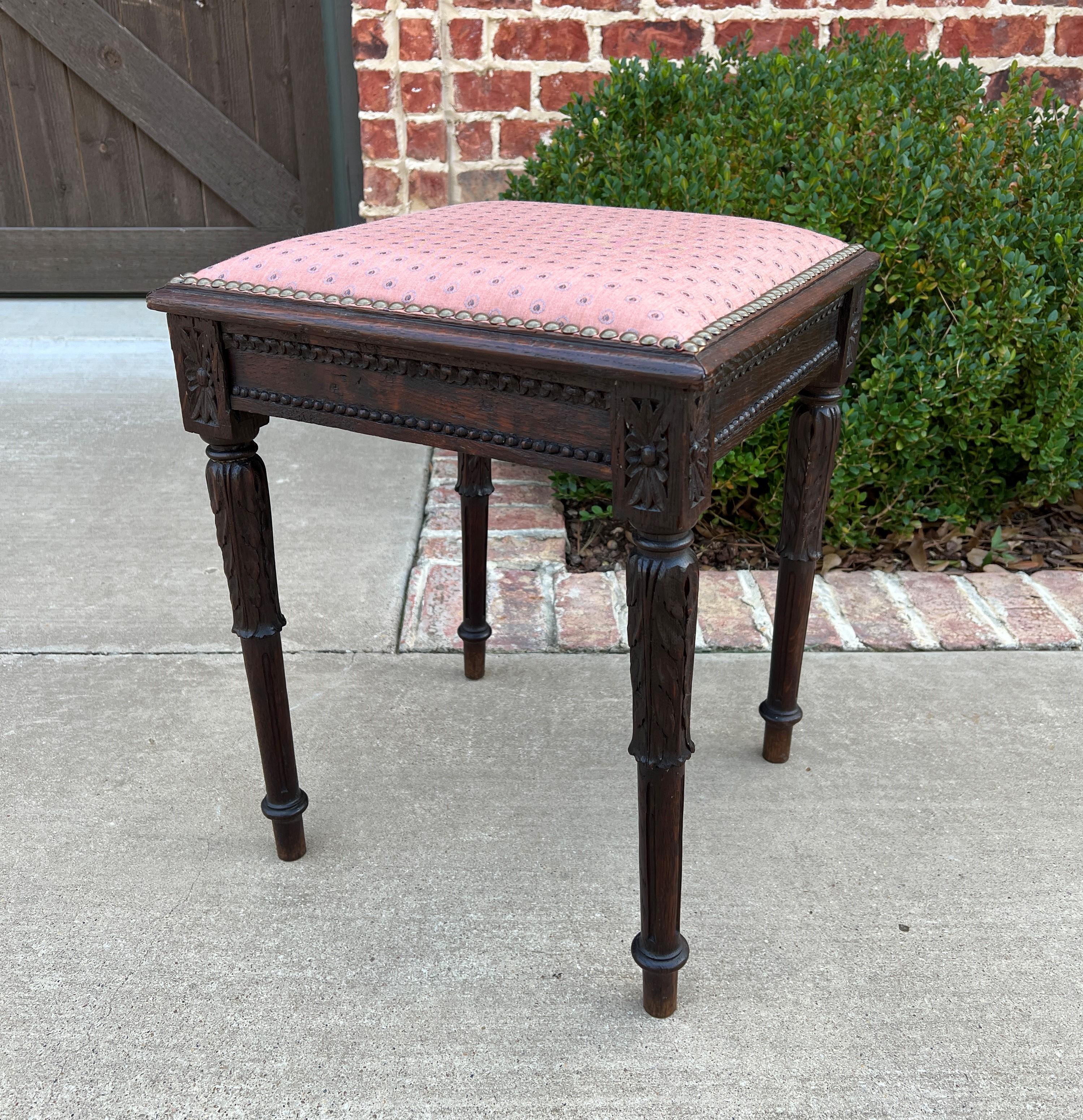 Antique French PAIR Foot Stools Small Benches Upholstered Top Stools Oak 7