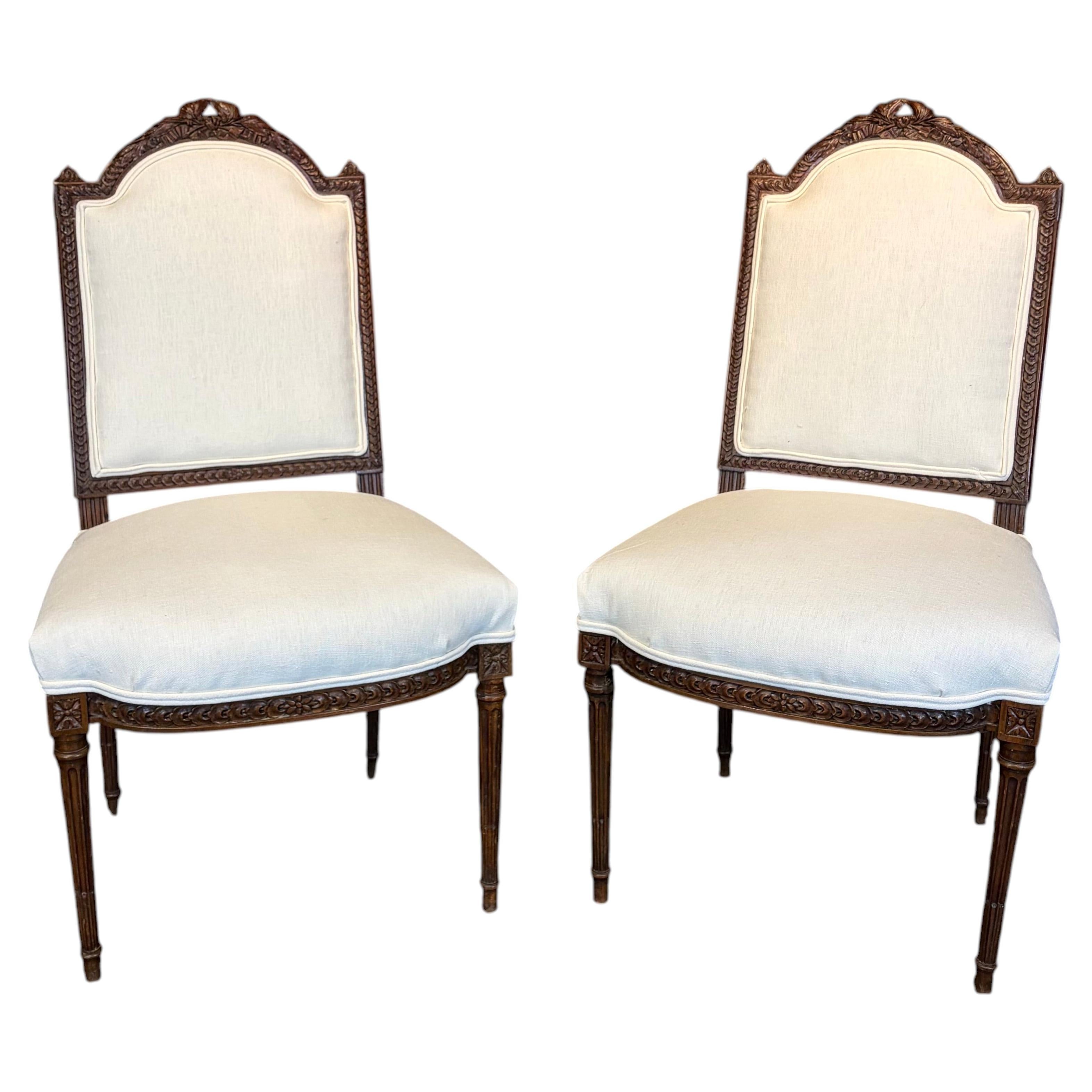 Antique French Pair of 19th Century Louis XVI Side Chairs For Sale at ...