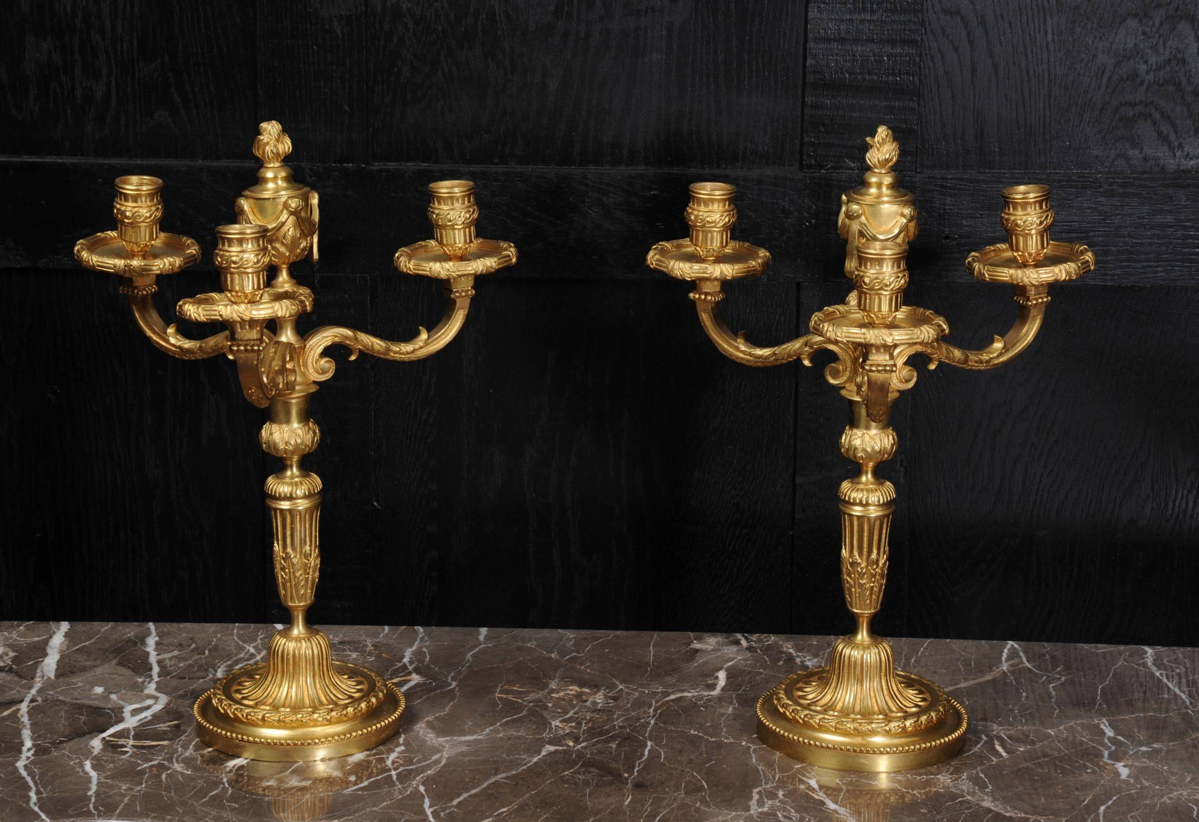 Antique French Pair of Gilt Bronze Neoclassical Candelabra In Excellent Condition In Belper, Derbyshire