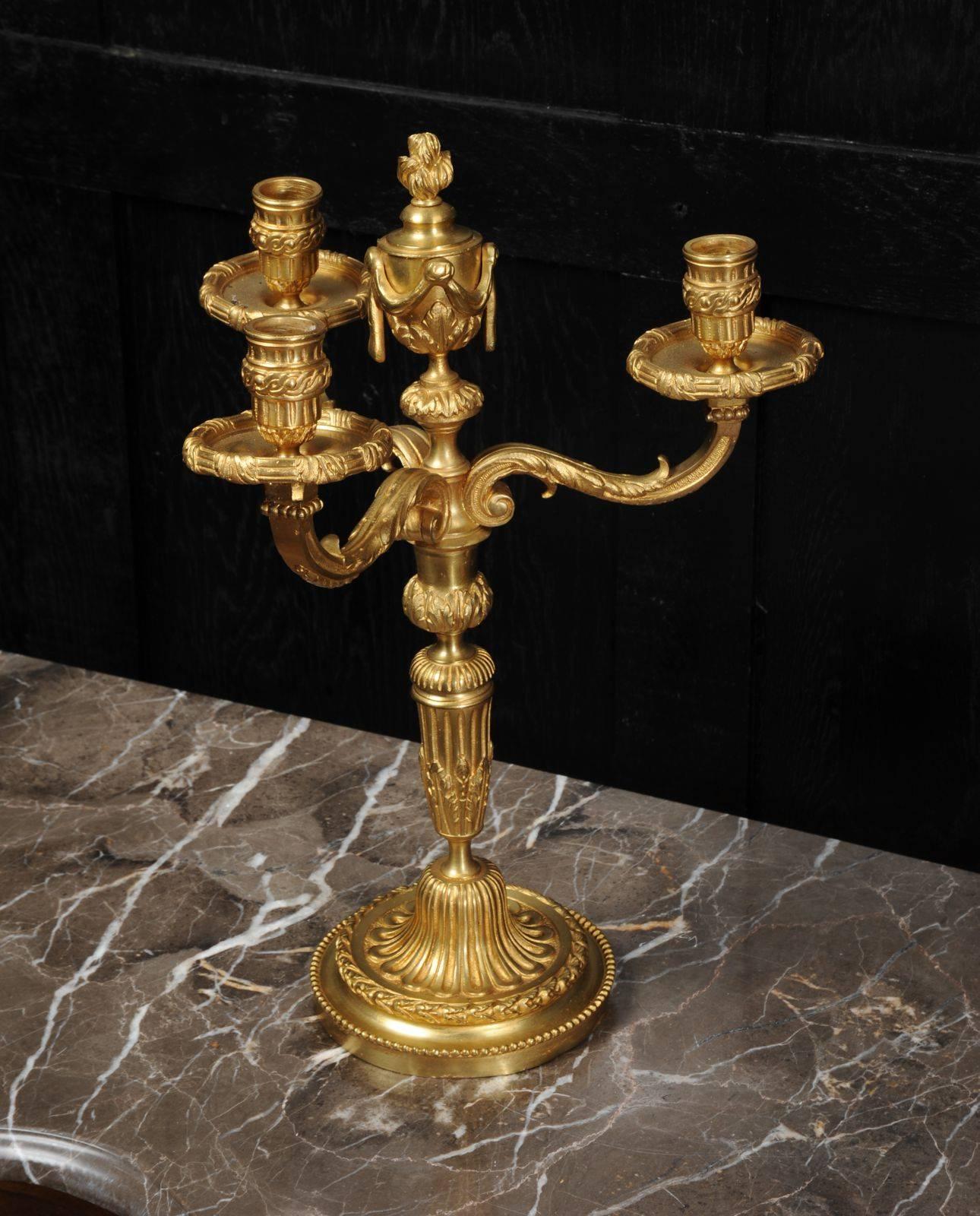 19th Century Antique French Pair of Gilt Bronze Neoclassical Candelabra