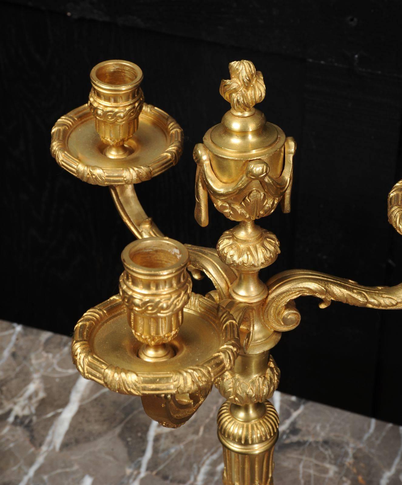Antique French Pair of Gilt Bronze Neoclassical Candelabra 1
