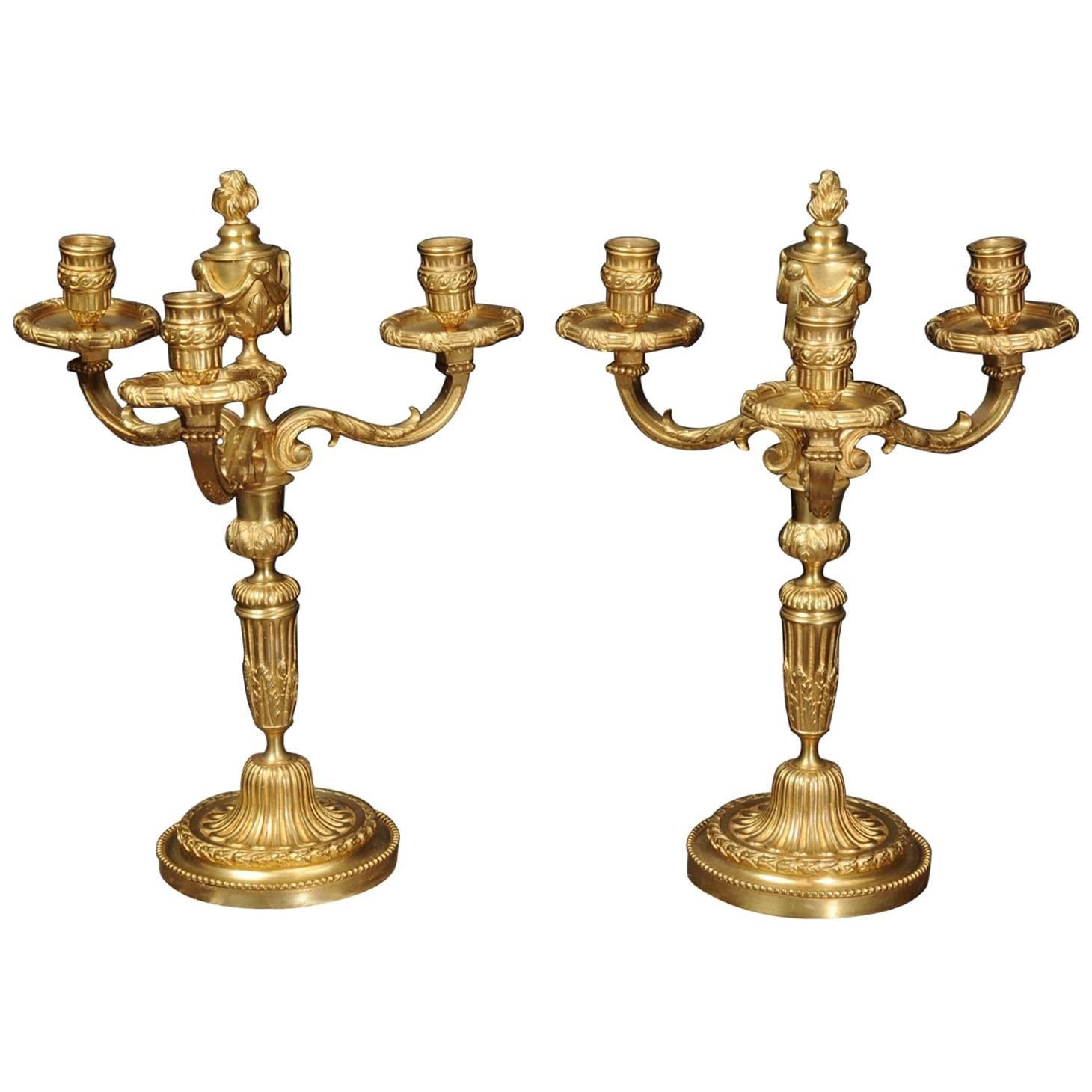 Antique French Pair of Gilt Bronze Neoclassical Candelabra