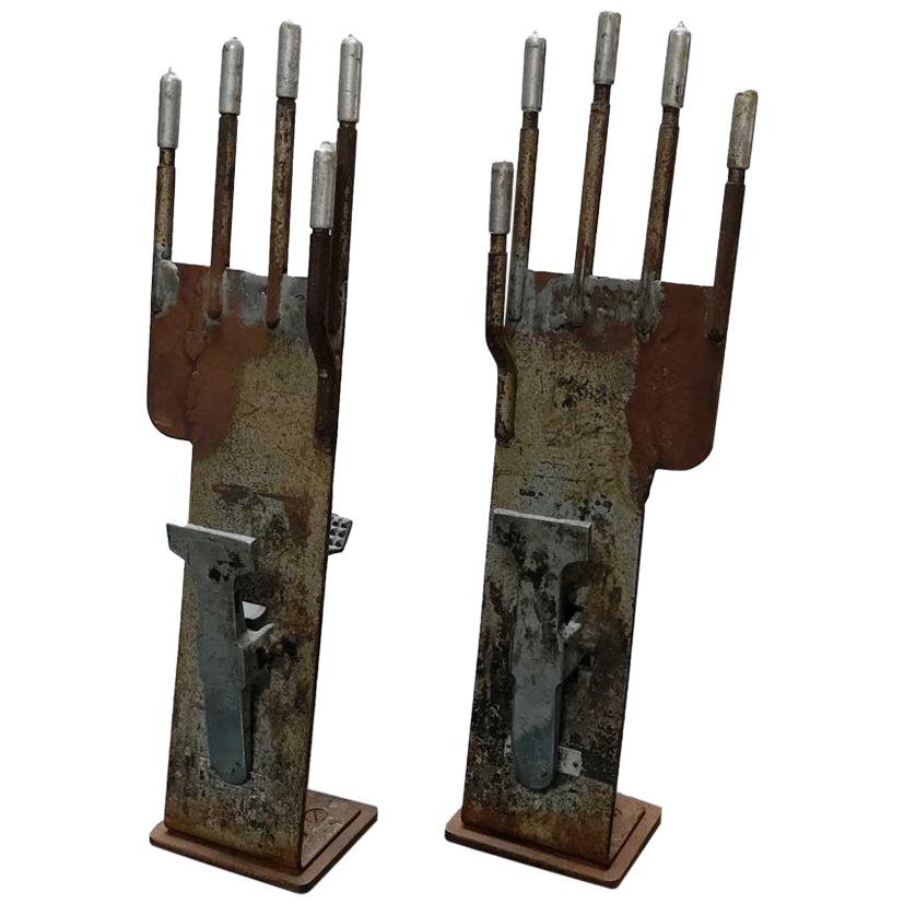 Antique French Pair of Glove Molds in Metal In Good Condition In Los Angeles, CA