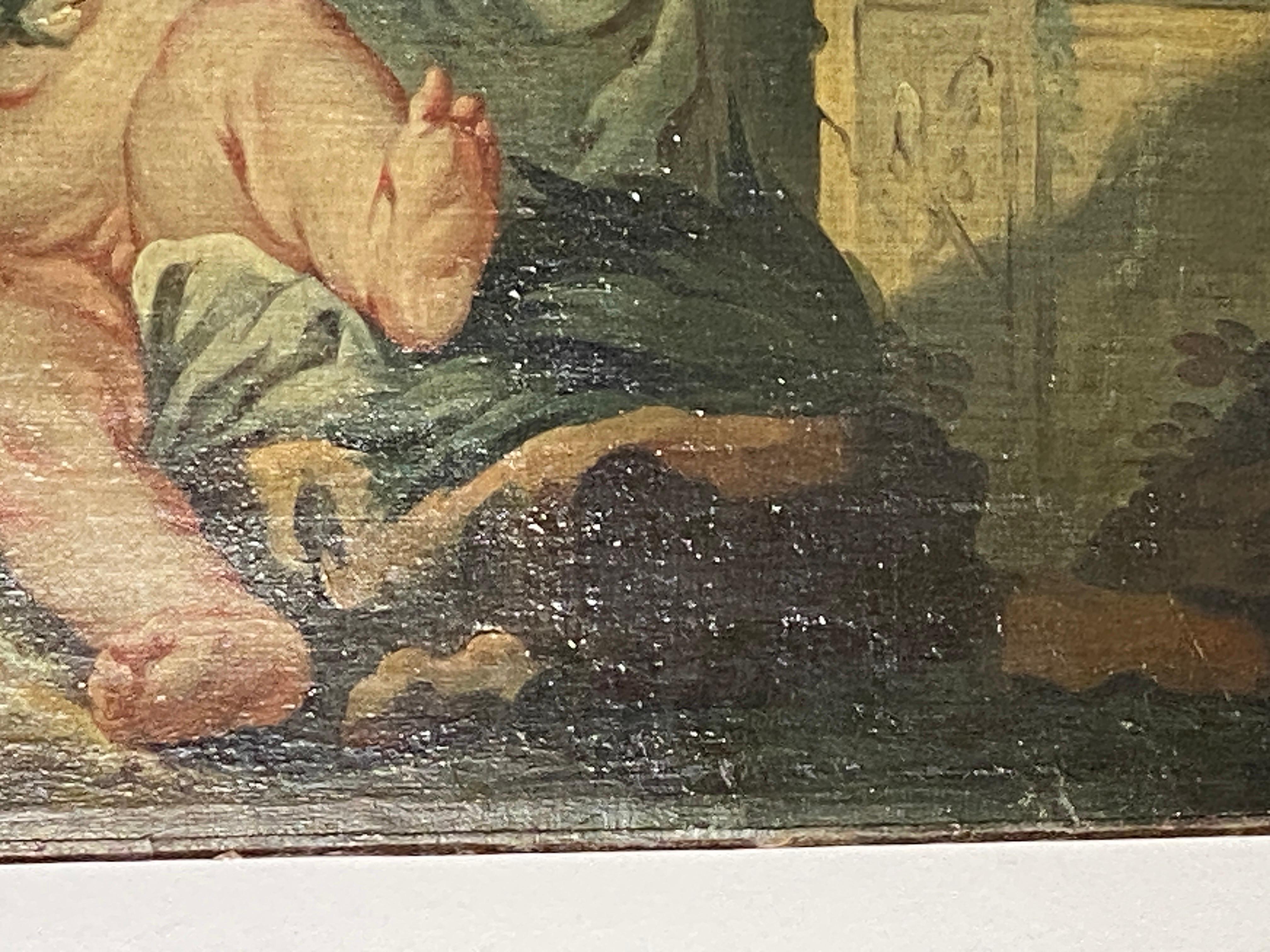 Antique French Pair of large Oils on Canvas  Painting of Cherubs 18eme Century For Sale 14
