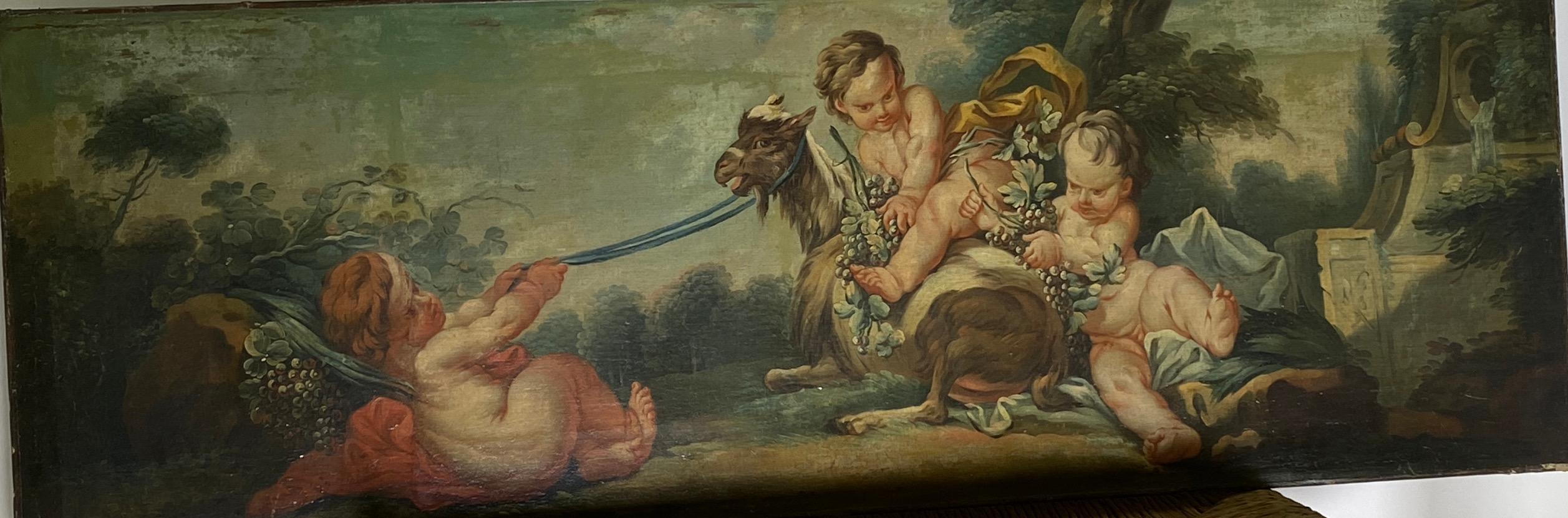 Antique French Pair of large Oils on Canvas  Painting of Cherubs 18eme Century For Sale 16