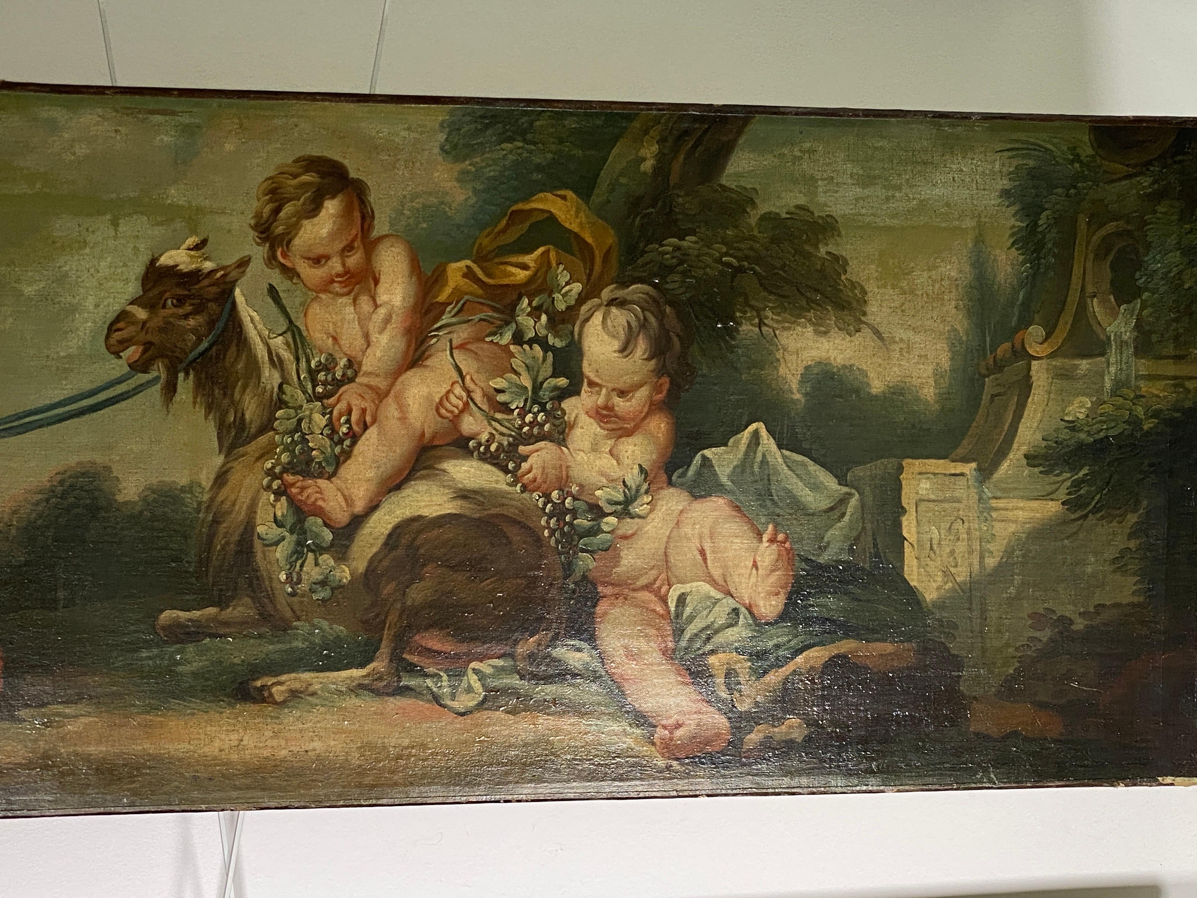 Antique French Pair of large Oils on Canvas  Painting of Cherubs 18eme Century For Sale 34