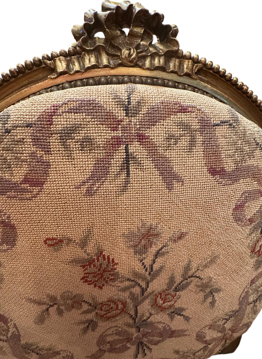 Antique French Pair of Louis XVI Style Carved Giltwood Fauteuils For Sale 3