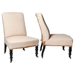 Antique French pair of Napoleon III slipper chairs, 19th Century, fireside