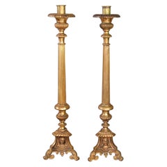 Antique French Pair of Oversized Gilt Bronze Figural Candlesticks, circa 1900