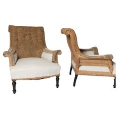 Antique French pair of scroll back chairs, for upholstery