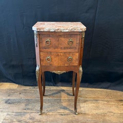 Antique French Pair of Walnut & Marble Top Night Stands