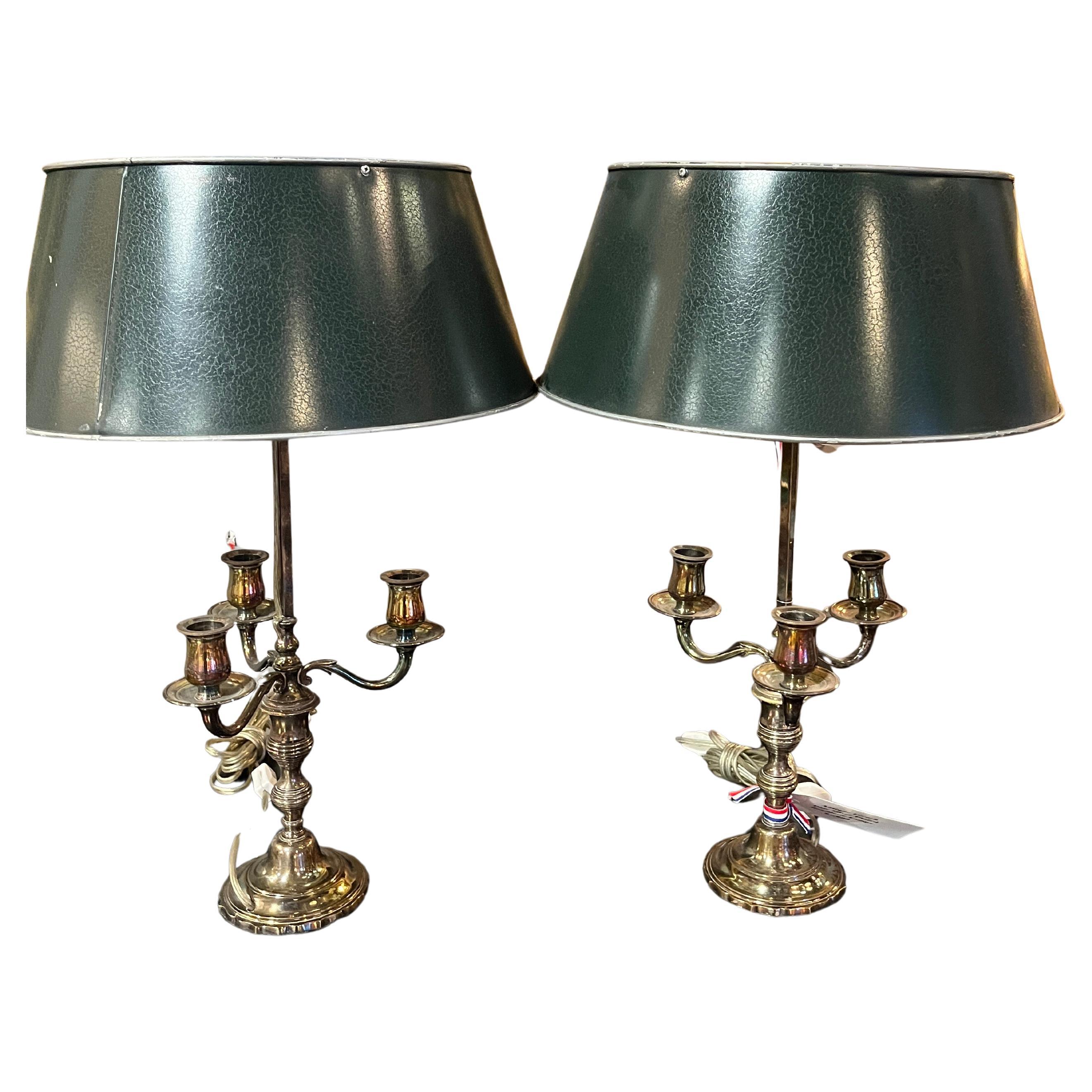 Antique French Par Lámparas Bouillotte Plateadas