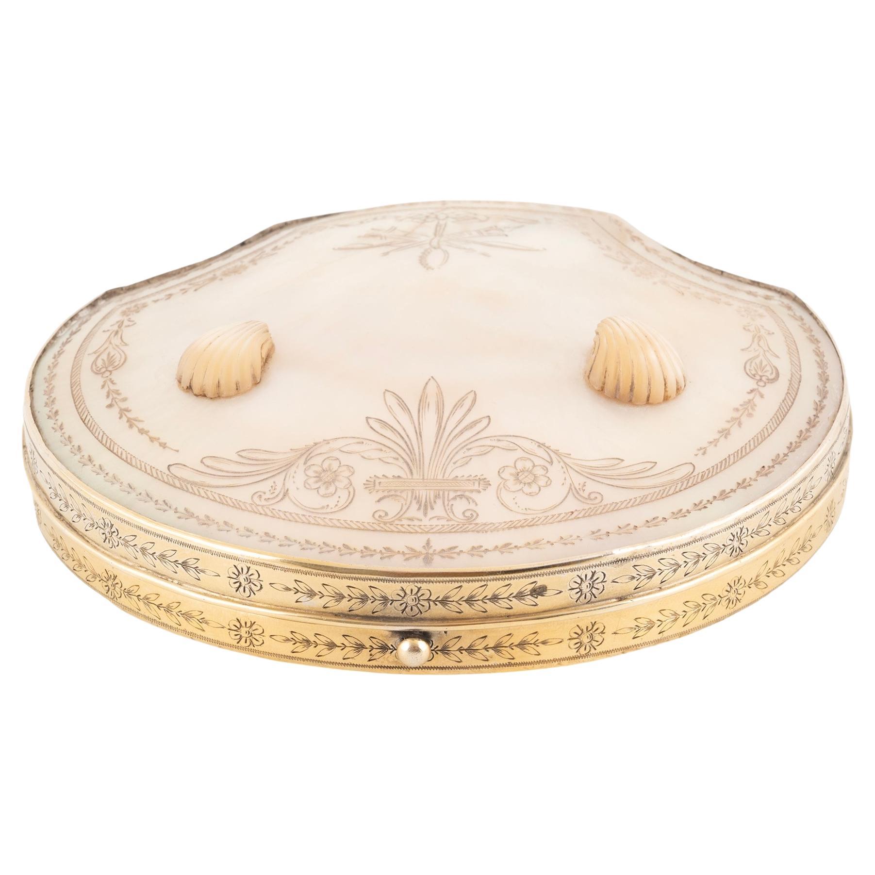 Antique French Palais Royal Mother of Pearl Clam Necessaire Etui