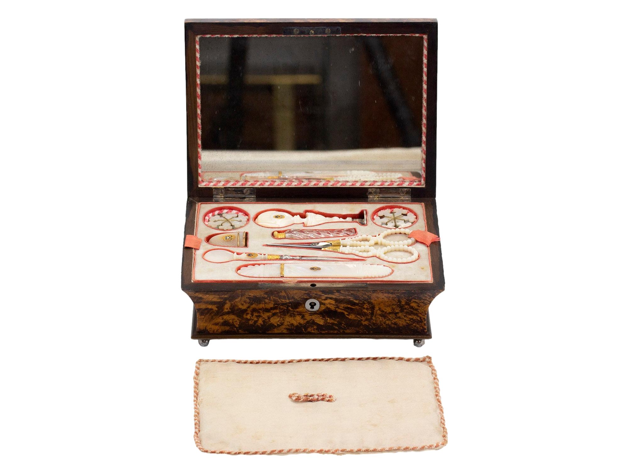 Antique French Palais Royal Mulberry Sewing Box For Sale 2