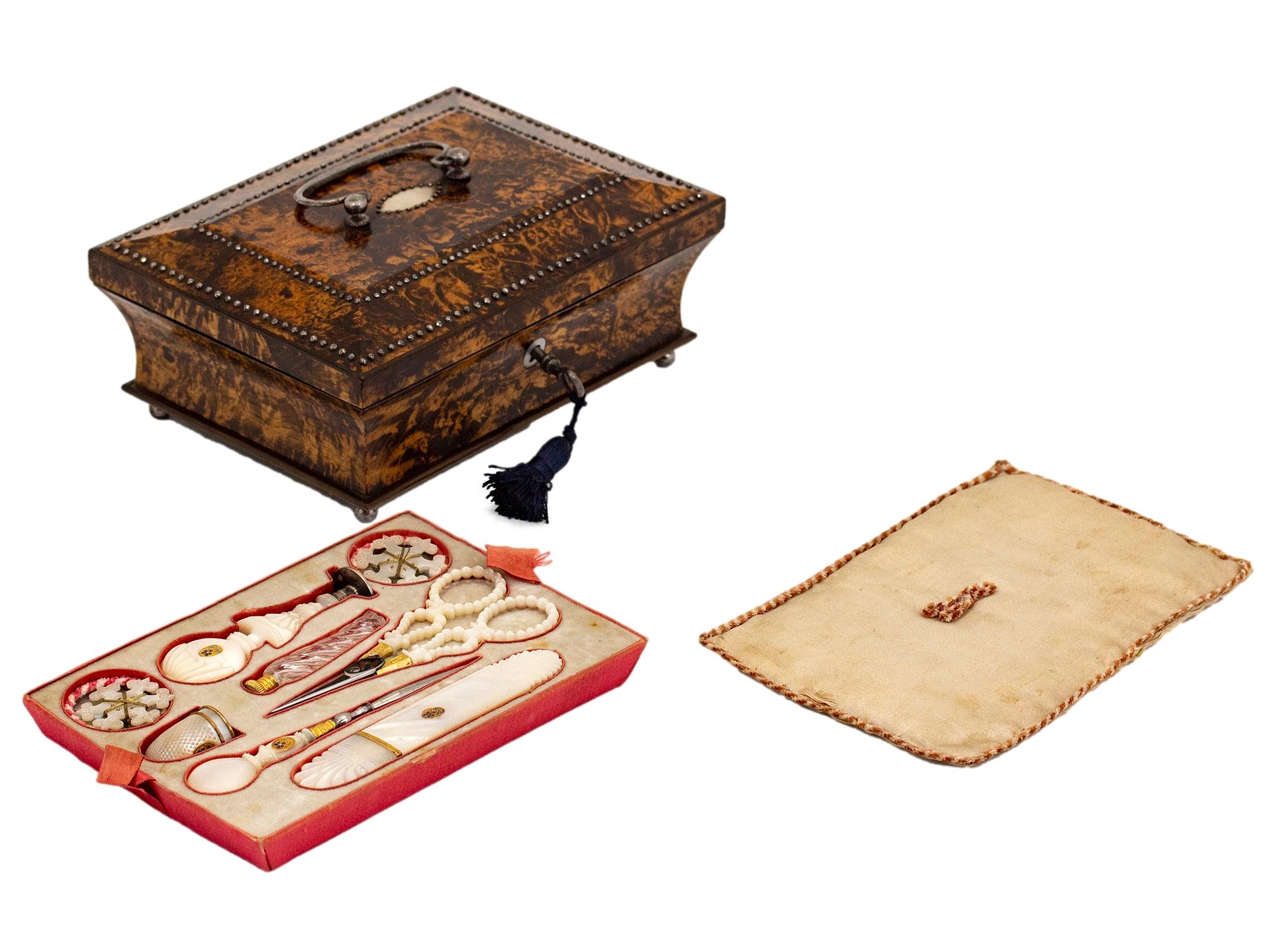 Antique French Palais Royal Mulberry Sewing Box For Sale 3
