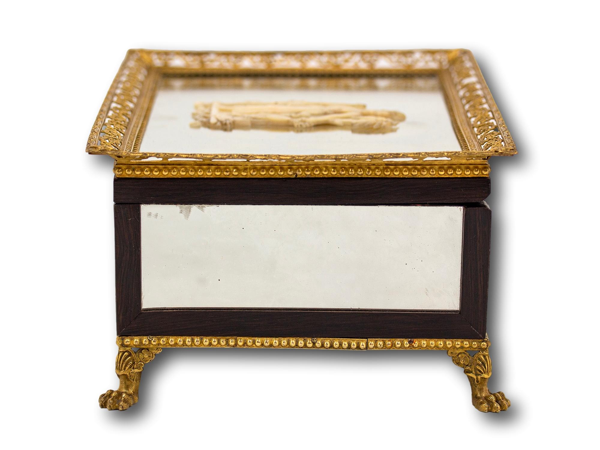 Hand-Carved Antique French Palais Royal Musical Writing Box For Sale
