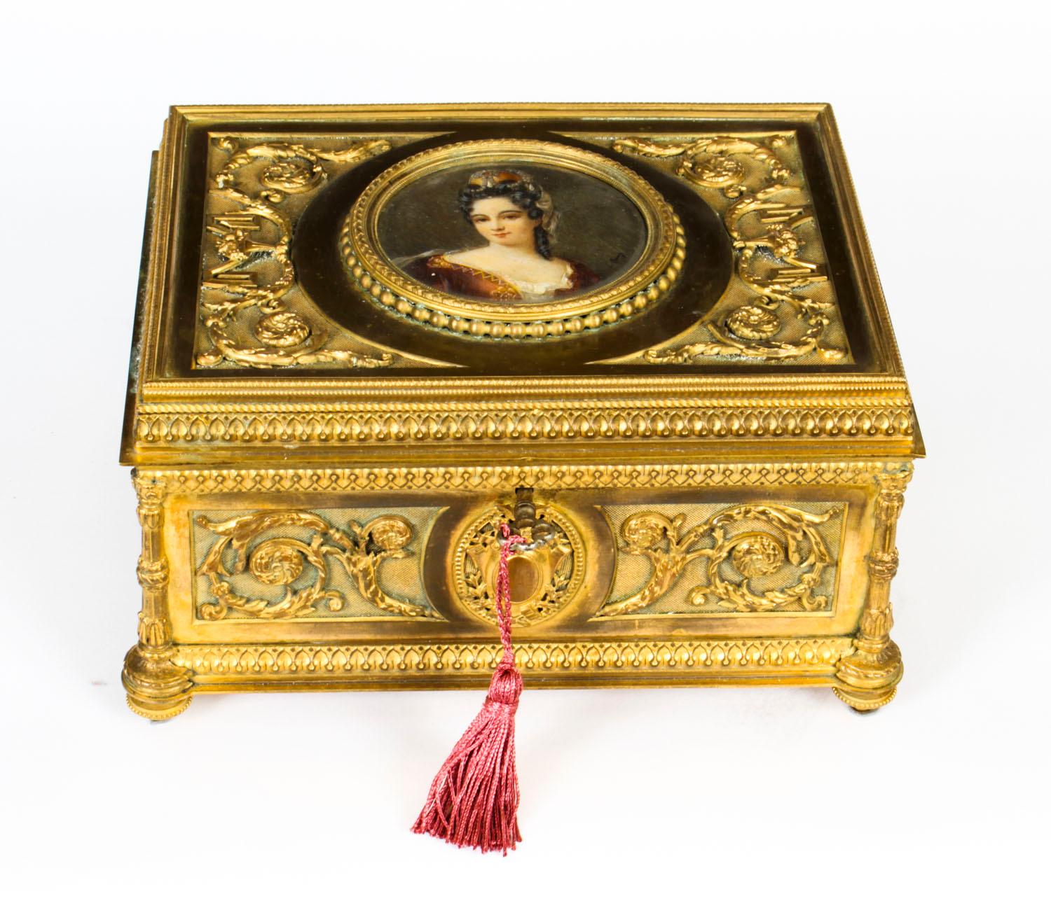 Antique French Palais Royale Gilded Bronze Jewellery Casket, 19th Century 7