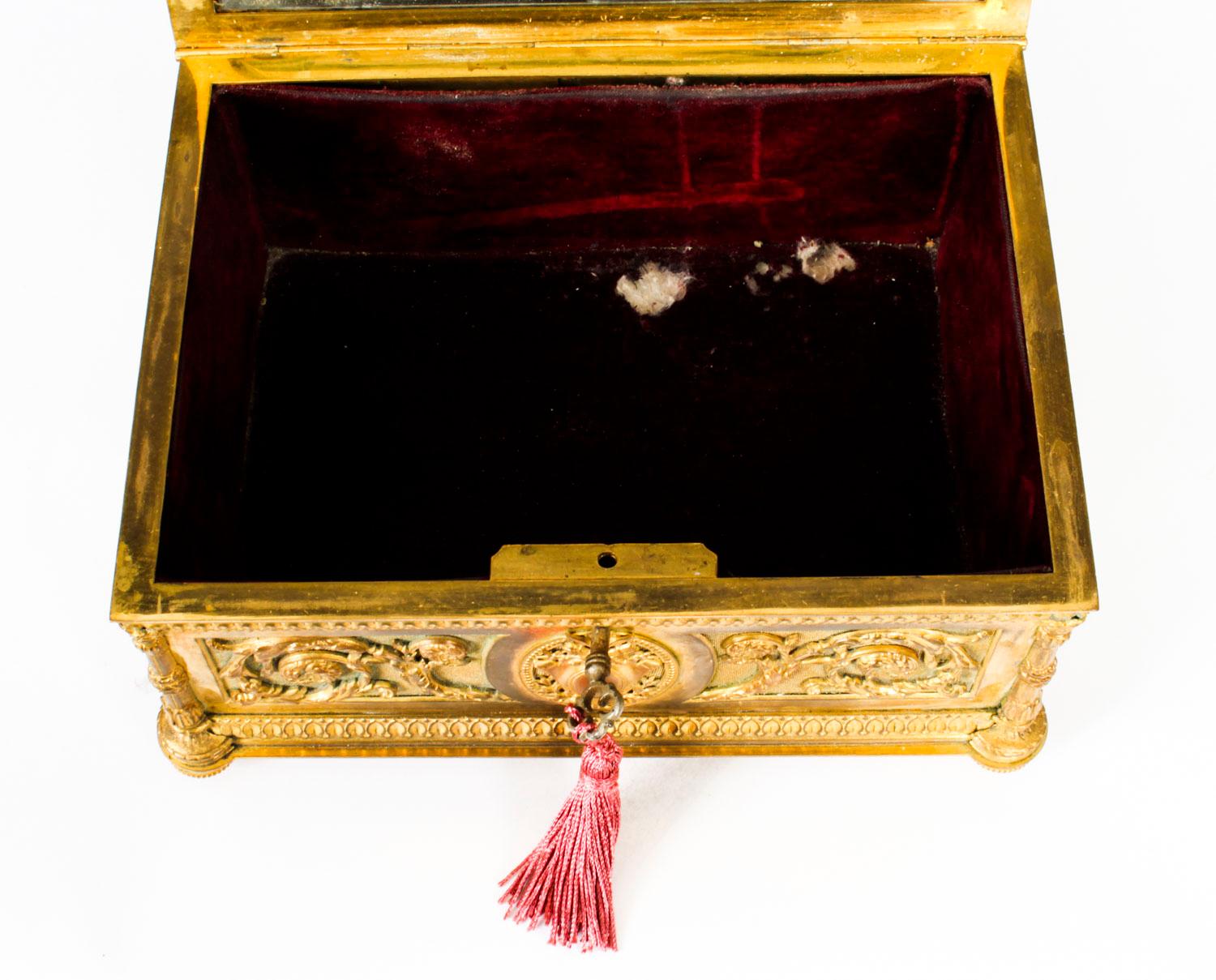 Antique French Palais Royale Gilded Bronze Jewellery Casket, 19th Century 10