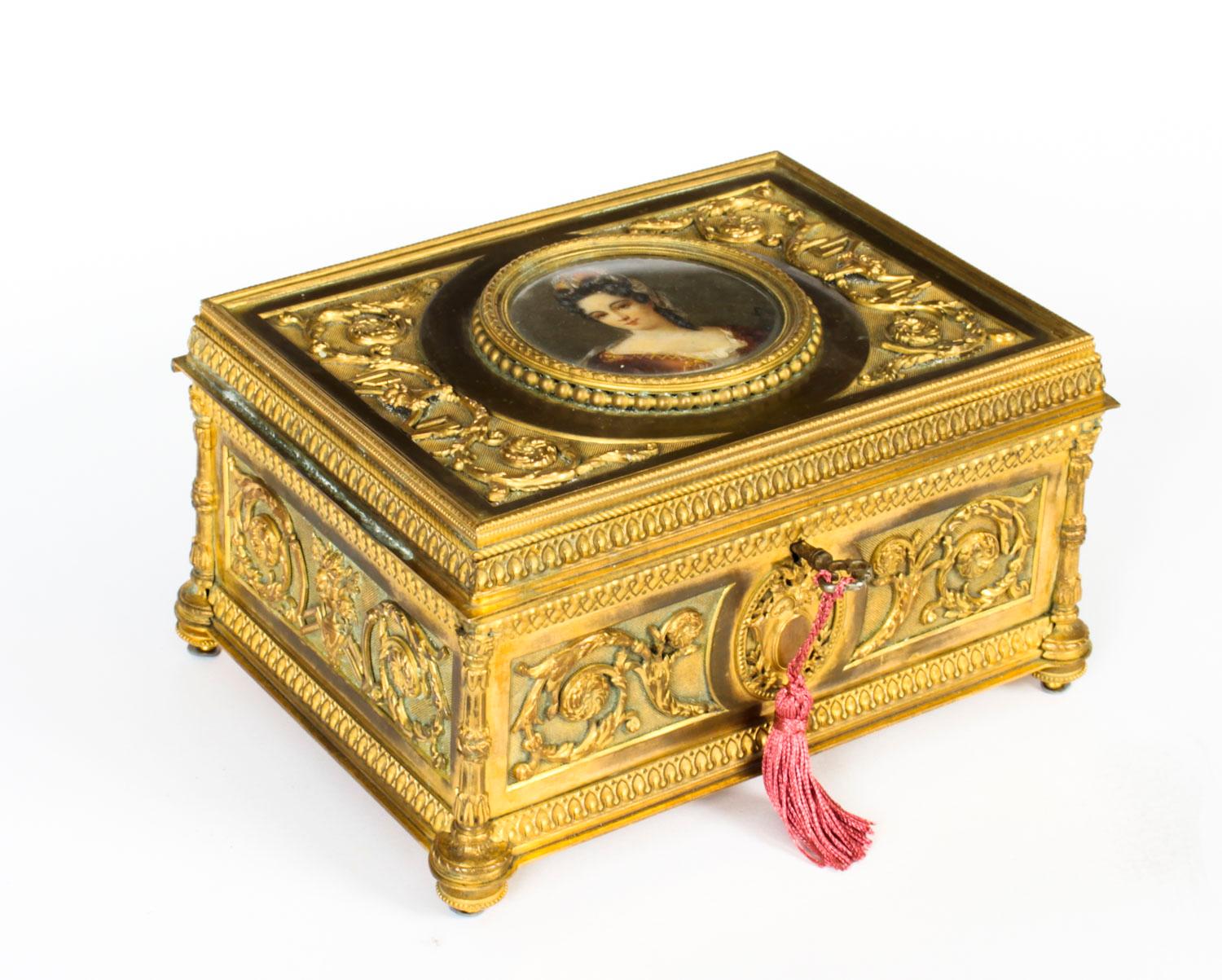 Antique French Palais Royale Gilded Bronze Jewellery Casket, 19th Century 12