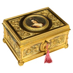 Antique French Palais Royale Gilded Bronze Jewellery Casket, 19th Century