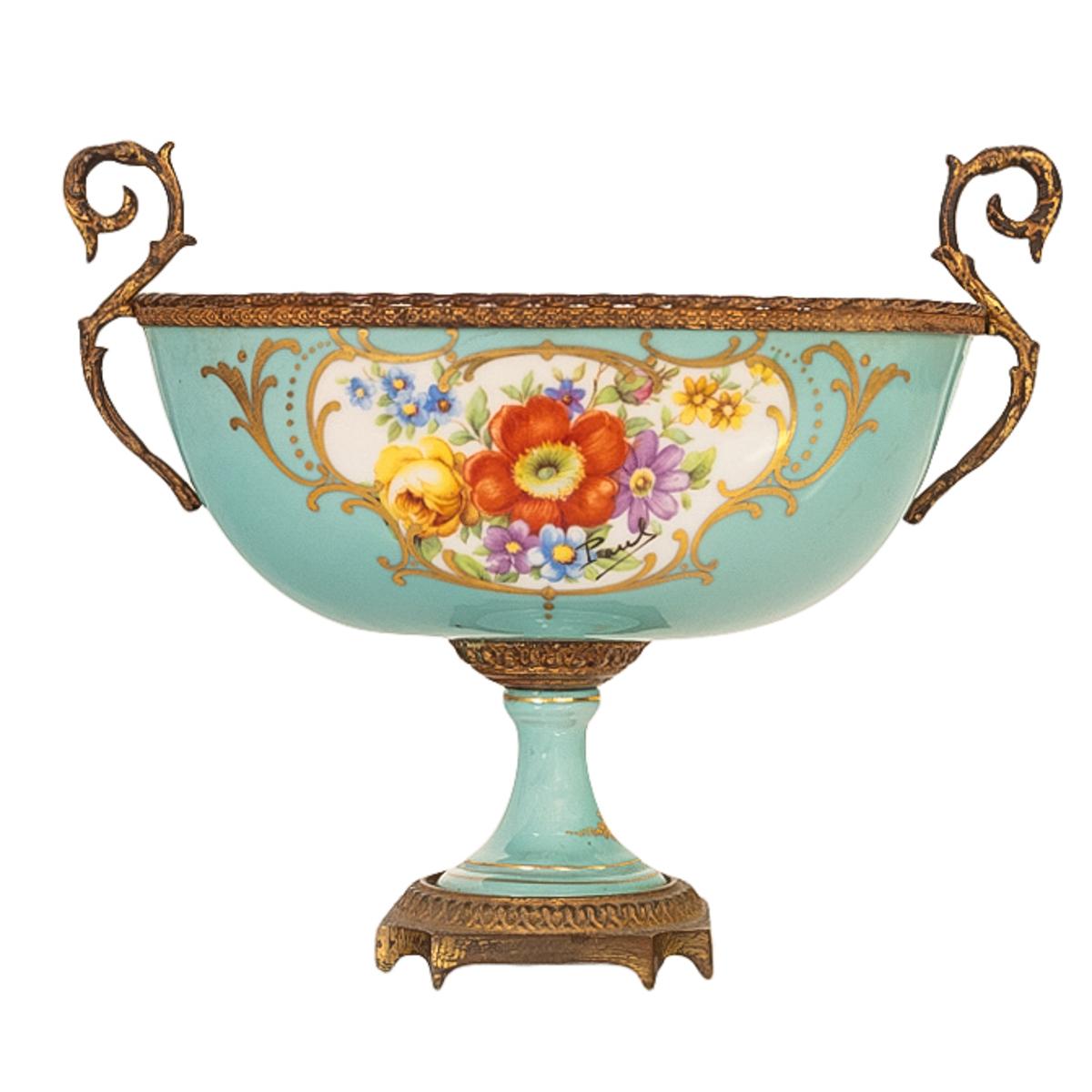 Antique French Pale Blue Sevres Paris Porcelain Ormolu Vase Coupe Garniture 1915 For Sale 5