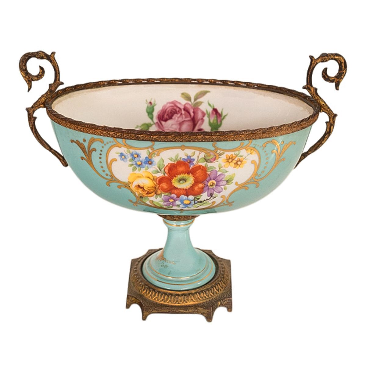 Antiquité française bleu pâle Sèvres Paris Porcelaine Ormolu Vase Coupe Garniture 1915 en vente 4