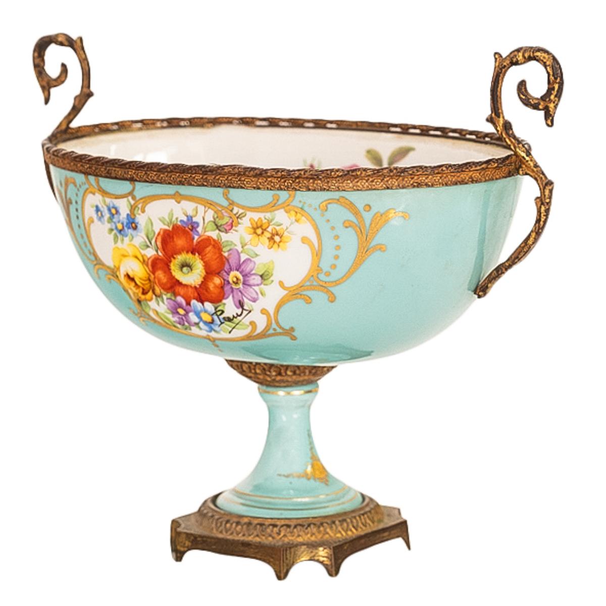 Antique French Pale Blue Sevres Paris Porcelain Ormolu Vase Coupe Garniture 1915 For Sale 7