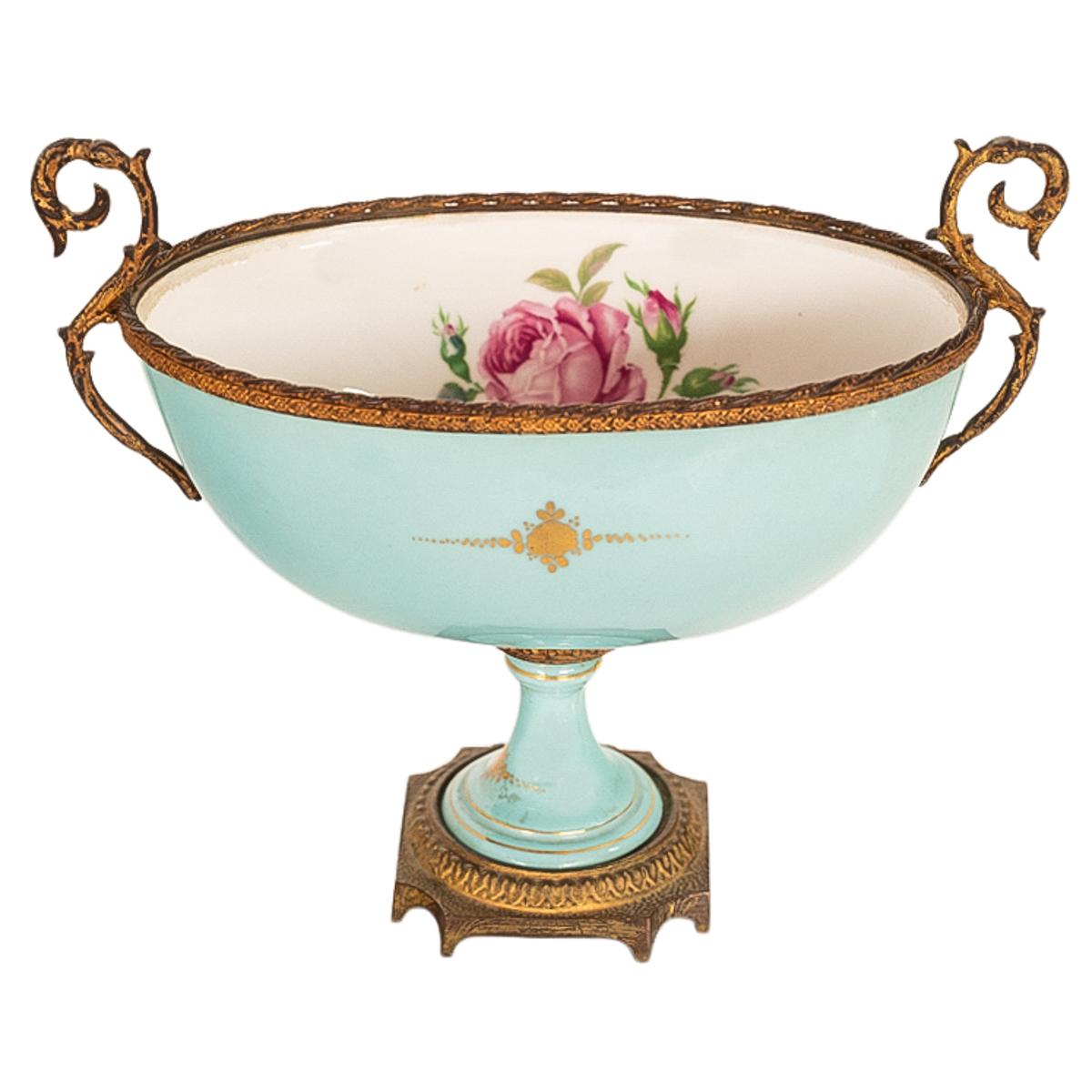 Antique French Pale Blue Sevres Paris Porcelain Ormolu Vase Coupe Garniture 1915 For Sale 8