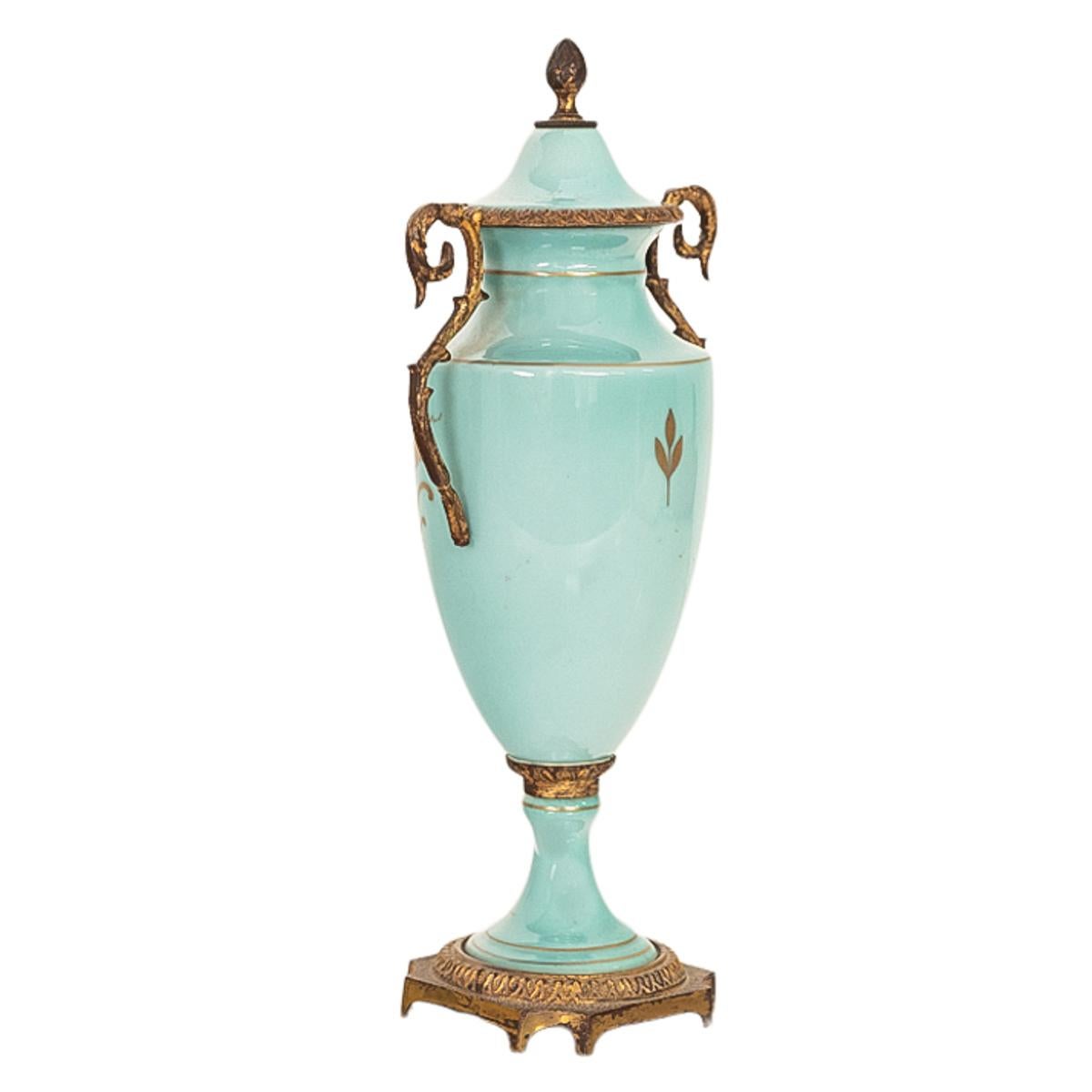 Antique French Pale Blue Sevres Paris Porcelain Ormolu Vase Coupe Garniture 1915 For Sale 11