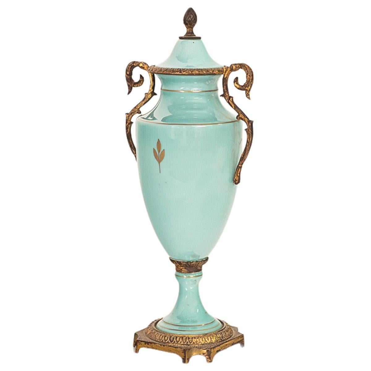 Antique French Pale Blue Sevres Paris Porcelain Ormolu Vase Coupe Garniture 1915 For Sale 12