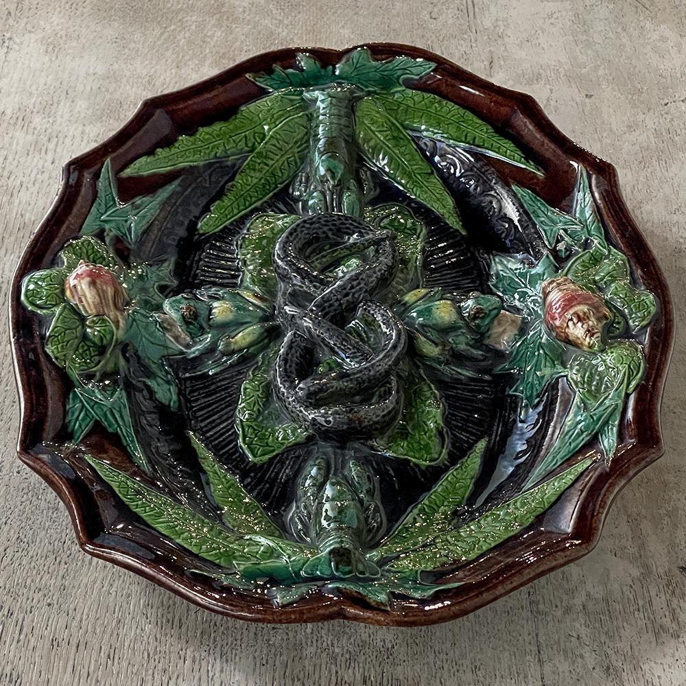 Antique French Palissy Majolica Serving Platter For Sale 4