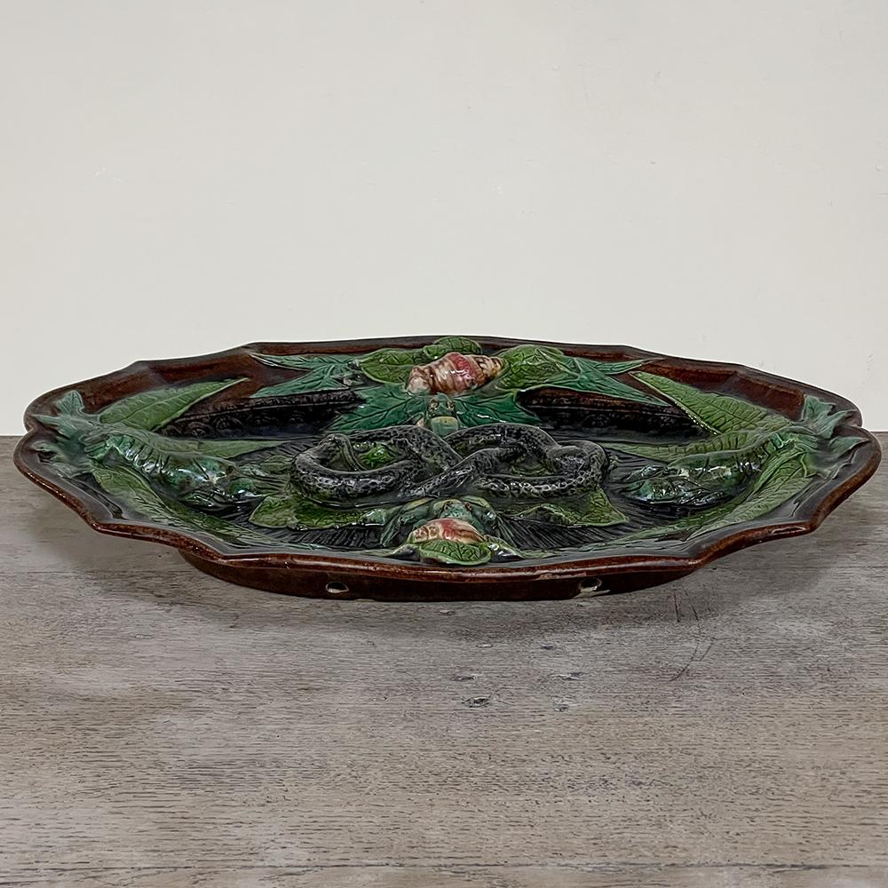 Antique French Palissy Majolica Serving Platter For Sale 5