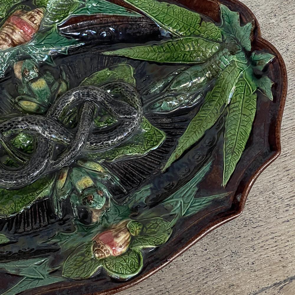 Antique French Palissy Majolica Serving Platter For Sale 8