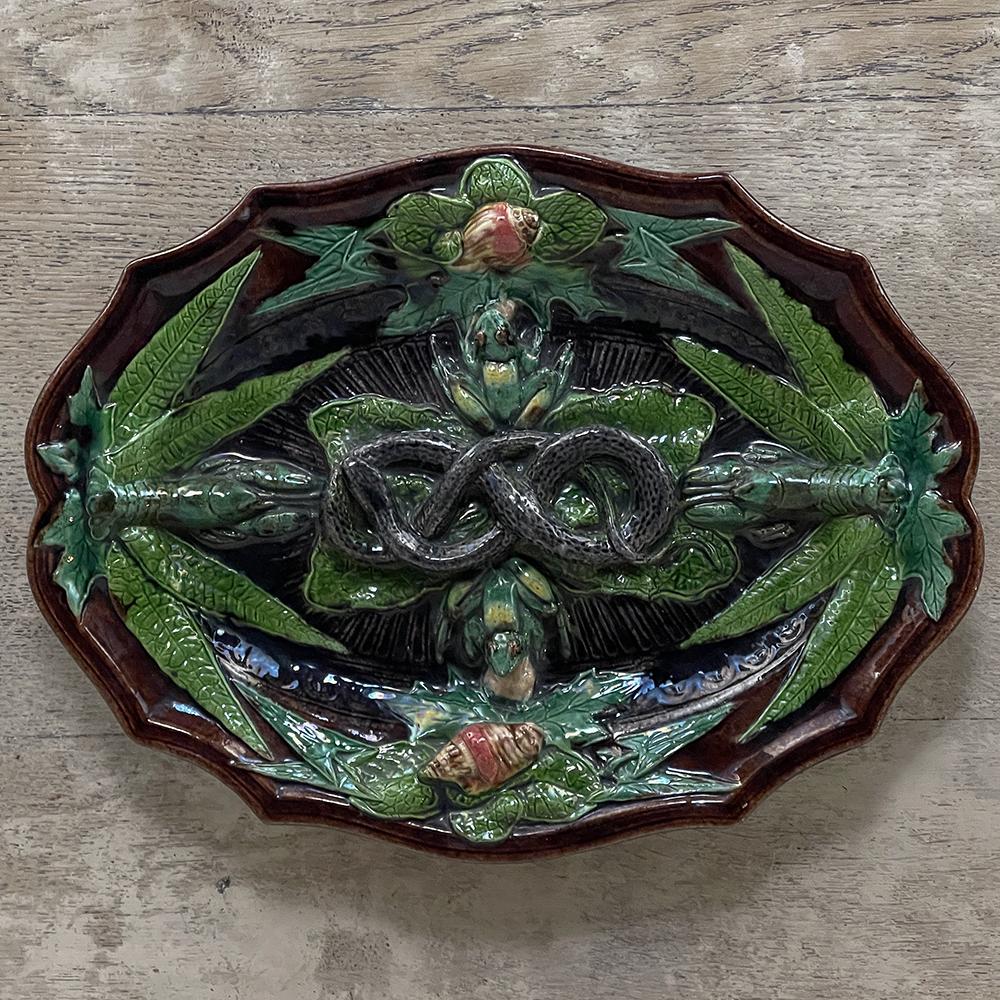 Beaux Arts Antique French Palissy Majolica Serving Platter For Sale