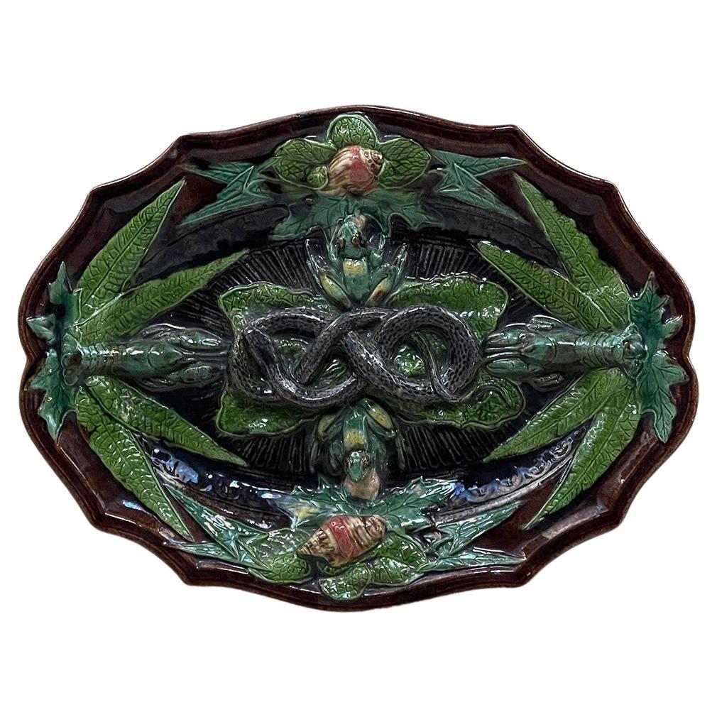 Antique French Palissy Majolica Plato para servir
