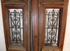 Antique French Panel Doors with Wrought Iron Insets