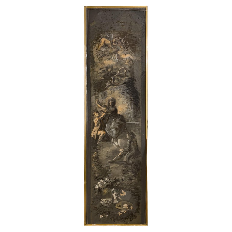 Antique French Panel with Rococo Style Painting For Sale at 1stDibs