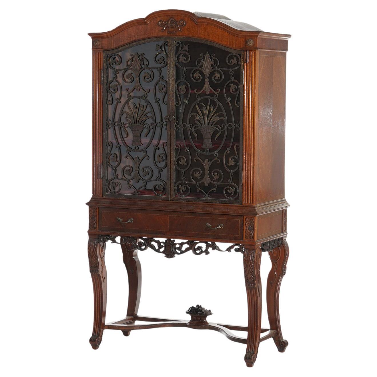 Antique French Panier de Fleurs Berkey & Gay School Carved Mahogany Credenza