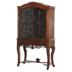 Crédence française ancienne Panier de Fleurs Berkey & Gay School en acajou sculpté